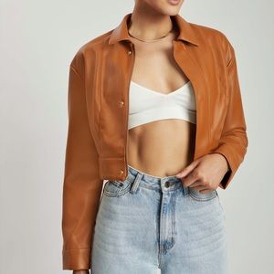 MESHKI Ramona Faux Leather Cropped Jacket - Desert